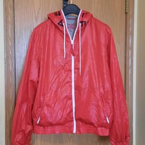 Aeropostale Mens Red Full Zip Hooded Logo Bomber Jacket